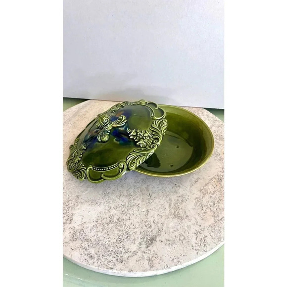 Vintage Calif Pottery Green Glazed Stylish And Decorative Ceramic Footed Pot - Picture 2 of 7